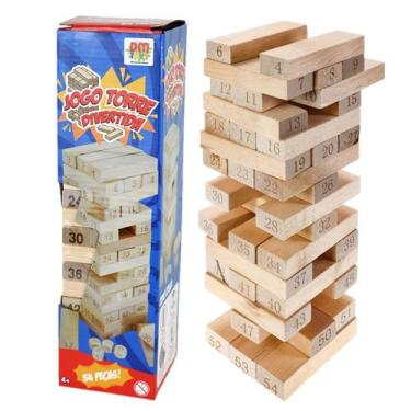 Imagem de Jogo De Mesa Torre Divertida Família Amigos 54 Peças Madeira - DM TOYS