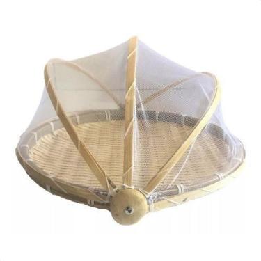 Imagem de Cesto Porta Pão Bolo Pães Cobertura Tela Retrátil Bambu 30cm - MUNDIAR