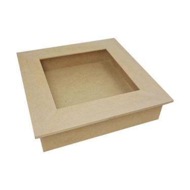Imagem de Caixa Quadrada com Dobradiça e Vidro 26x26x6 Mdf Madeira - ATACADÃO DO