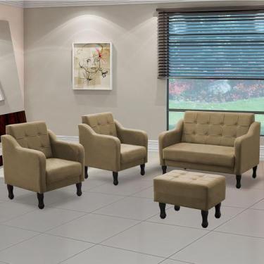 Imagem de Kit Namoradeira 2 Poltronas Puff Bella Suede Bege - Maitê Moda Casa