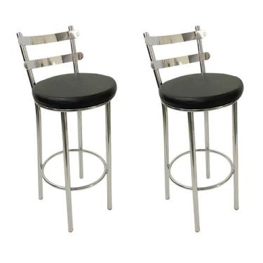 Imagem de Kit 2 Banquetas Rafaela - Redonda Alta para Bar e Cozinha Cromada com 