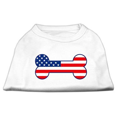Imagem de Mirage Pet Products Camiseta estampada com bandeira americana em forma de osso, pequena, branca