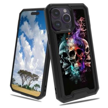 Imagem de CGFGHHUY Capa para iPhone 16 Pro 2 em 1 de camada dupla rígida PC TPU macio à prova de choque capa protetora para iPhone 16 Pro 6,3 polegadas 2024 - caveira de gelo de fogo