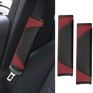 Imagem de ongfuwu Capa para cinto de segurança de carro com 2 peças, protetor de ombro de couro de fibra de carbono macio para uma condução mais confortável, capa de cinto de segurança universal para proteger