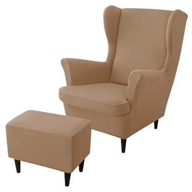 Imagem de Conjunto de capas de cadeira com asa elástica, 2 peças de capa para cadeira com encosto traseiro e 1 capa otomana, capa removível para cadeira de armazenamento retangular para sala de estar e quarto