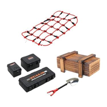 Imagem de TTETTZ 6x 1/10 RC Car Roof Decoração Elástico Bagagem Rede com Gancho Caixa de Madeira para SCX10 90046 90047, Preto