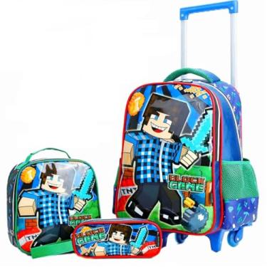 Imagem de Kit Mochila Rodinha Infantil Menino Escolar Block Game 3 Pçs