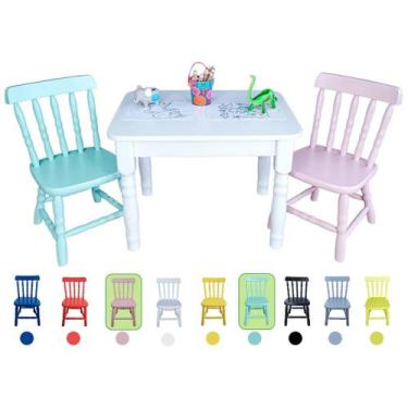 Imagem de Conjunto Mesa e Cadeira Infantil Madeira Mesinha Resistente Para Ativi
