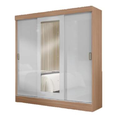 Imagem de Guarda Roupas Casal Com Espelho 3 Portas de Correr 2 Gavetas Mônaco (Madeirado)