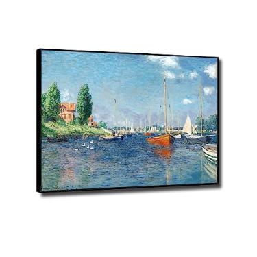Imagem de JZSDGB Red Boats, Argenteuil por Claude Monet-Famous Paintings Wall Artwork-Reprodução Giclee Canvas Prints-Landscape Picture on Canvas Art for Bedroom Decor 20x25 cm (20.3x25.4 cm) moldura preta