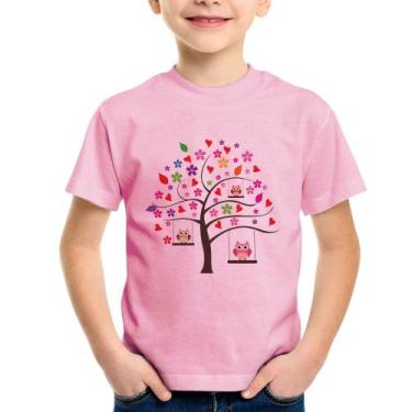 Imagem de Camiseta Infantil Árvore Corujas - Foca na Moda, Rosa bebê, 8