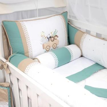 Imagem de Kit Berço Safari Bichinhos Verde 100% Algodão 08 Peças