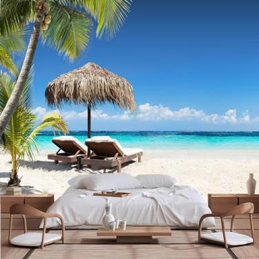 Imagem de Lcythiazole Mural de papel de parede de oceano com tamanho personalizável, mural de parede de palmeira, paraíso, praia, paisagem marítima, papel de parede para quarto, sala de estar, fundo de TV