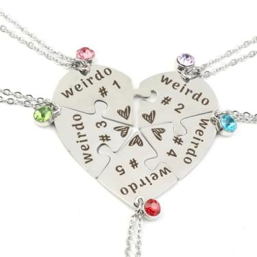 Imagem de Ximerinf Weirdo 1 Weirdo 2 Weirdo 3 Weirdo 4 Colar Coração Bff Colar para 4 Colares de Melhor Amigo para 3 Irmãs Amizade Joias de Aço Inoxidável, Large, Vidro, Zircônia cúbica