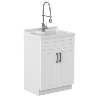 Imagem de SIMPLIHOME Lavanderia de pia e armário ABS Hennessy, 61 cm, branco puro