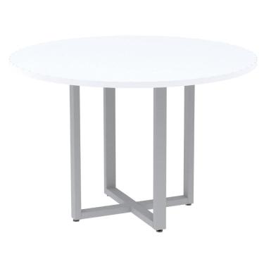 Imagem de Mesa de Reunião Redonda P25 Pandin 110 cm (Largura) Tampo MDP Branco Pé Aço Tubular Cinza