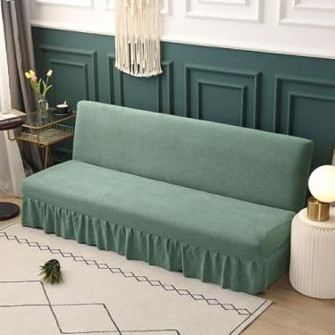 Imagem de Capa de futon sem braços com saia de babados, sofá-cama futon altamente elástica(Green,Medium (155-185cm))