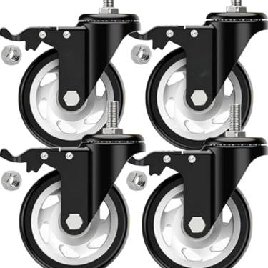 Imagem de Kit 4 Rodinha Rodízio Roda Grande Reforçada Giratório Espiga Parafuso Freio Trava 70mm Peso 600 kg(Preto)