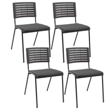 Imagem de Kit 04 Cadeiras Empilhável Fixa Escritório Multiuso Base Preta Kimi P03 Preto - Lyam Decor