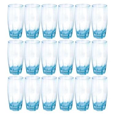Imagem de 18 Copos Flórida Vidro Luxo Azul Praticasa 370ml
