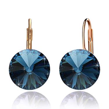 Imagem de Brincos de argola redondos de cristal austríaco banhados a ouro 14K hipoalergênicos com fecho traseiro, Latão Ouro rosa, Cristal