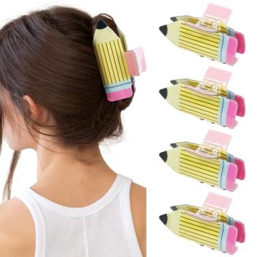 Imagem de TEBIEKOY 4 peças de grampos de cabelo para lápis – Prendedores de cabelo engraçados para professores, presilhas de mandíbula para mulheres, acessórios de cabelo fofos de volta às aulas para