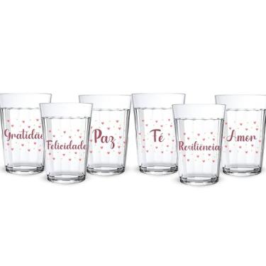 Imagem de Jogo 6 Copos Americanos Personalizados 190ml Decorado C/Frases Motivacional Presente Delicado Louça Decorativa