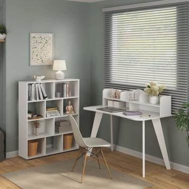 Imagem de Kit 2 Peças com Escrivaninha 120cm e Estante para Livros com 10 Nichos