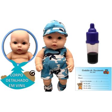 Imagem de Brinquedo Boneco Bebê Menino Recém Nascido Com Acessórios Mamadeira Mágica E Certidão - Corpo Totalmente Em Vinil Detalhado Lindo Parece De Verdade Re