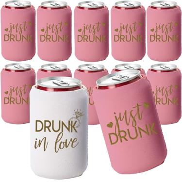 Imagem de Drunk In Love & Just Drunk Bachelorette Party Can Coolers, conjunto de 12 latas de cerveja brancas e verdes de menta, perfeitas decorações de festa de despedida de solteira e presentes de dama de honra, Blush Pink, 12