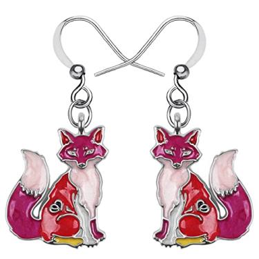 Imagem de BONSNY Brincos de raposa de metal esmaltado para mulheres, presentes feitos à mão, pingentes de joias, 0.86"tall &0.70"width, Zinco, Sem pedra preciosa
