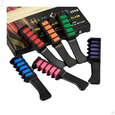 Imagem de Kit 6 Pentes Giz Pastel Colorido Pintar Cabelo Temporário