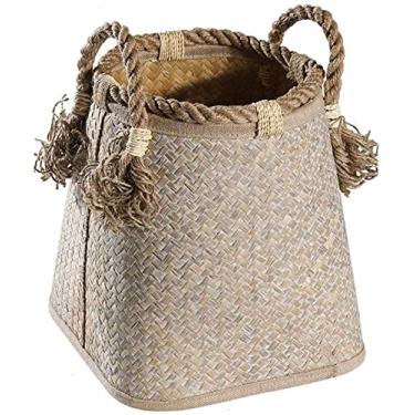 Imagem de Cestas de lavanderia, cesta de armazenamento com alças tecidas à mão para armazenar doces de vime cesto de roupa suja de brinquedo loja de livros e artigos diversos cesto de roupa suja (tamanho: Médio