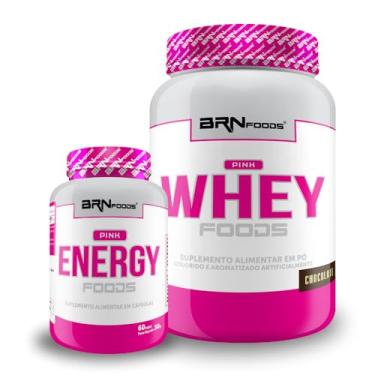 Imagem de Kit Pink Whey c/colágeno 2kg + Pink Energy 60 Cáps - BRN FOODS (Médio, Chocolate)