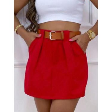 Imagem de A-Lows A&L Short Saia Alfaiataria Social Cintura Alta, Vermelho, G