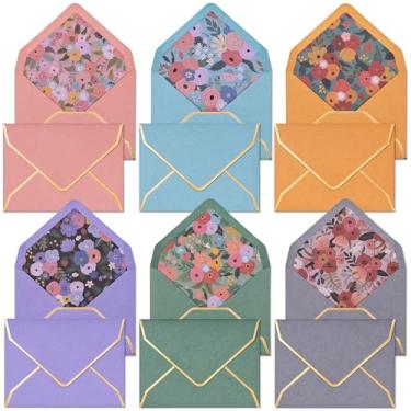 Imagem de Envelopes de vale-presente - Mini envelopes de 60 unidades com borda dourada, envelopes de cartão de visita a granel forrados, 6 cores, 10 x 7 cm