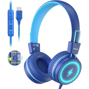 Imagem de Fones de ouvido KONNAO Kids USB tipo C com luzes LED 85dB/94dB azuis
