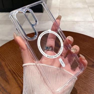 Imagem de MVVKKY Para Samsung Galaxy A55 Transparente Magnético À Prova de Choque Telefone Capa de Proteção de Silicone Macio (Para Samsung Galaxy A55 / Branco)