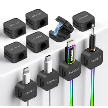 Imagem de Grampos magnéticos para cabos, organizador de cabos, pacote com 10 clipes para gerenciamento de cabos, cabos de telefone adesivos, carregador para mesa de cabeceira, cabos de carregamento, parede