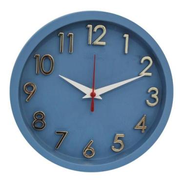 Imagem de Relogio de Parede 3D Sigma Dourado Azul Plashome Escritório Cozinha Sa