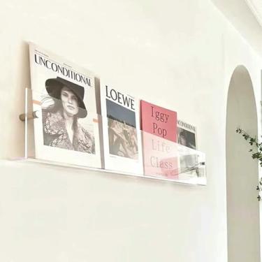Imagem de LGEOELIAS Porta-revistas transparente montado na parede, rack de armazenamento de sala de estar, rack de exibição de panfleto de acrílico, rack de arquivos de livros e revistas -