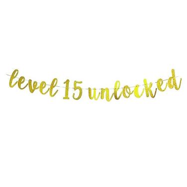 Imagem de Banner desbloqueado nível 15 - Sweet 15, tema do jogo Happy 15th Birthday/Anniversary Party Supplies, decoração de festa de aniversário de 15 anos para meninos e meninas