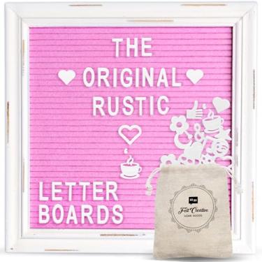 Imagem de Quadro de letras de feltro rosa placa de anúncio de bebê com moldura branca de madeira rústica - placa de carta rústica de fazenda com suporte - quadro de feltro de 25 x 25 cm quadro de mensagens