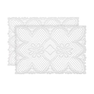 Imagem de Jayla 2 peças de jogo americano retangular de renda para mesas, tapetes de mesa bordados, vintage, crochê, floral, vintage, casamento, branco, 30 x 43 cm