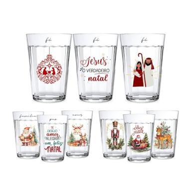 Imagem de Kit 3 Copos Americanos 190ml De Vidro Personalizado Estampado Natal Decoração Vintage Papai Noel (Fé)