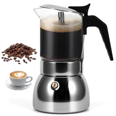 Imagem de SHANGSKY Cafeteira Moka, cafeteira italiana de fogão, tampa de vidro de 300 ml e panela de café de aço inoxidável, cafeteira visual mocha cafeteria expresso, cafeteira cubana (vidro, 300 mililitros)