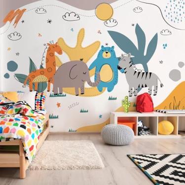 Imagem de Papel De Parede Infantil Animais Coloridos Para Quarto 9m²