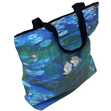 Imagem de RaanPahMuang Bolsa feminina grande quadrada com estampa de lírios de água Claude Monet, Sacola - Claude Monet - Nenúfares, Large