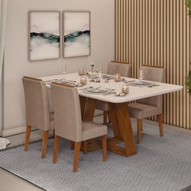 Imagem de Conjunto Sala De Jantar Mesa Kiara 160x90cm Tampo Vidro/mdf Com 4 Cadeiras Yasmin Dj Móveis Freijo/off White/veludo