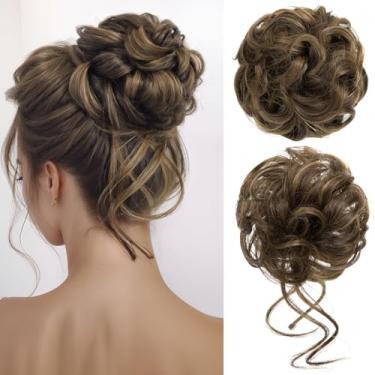 Imagem de CJL HAIR 2 Peças De Cabelo Bagunçado, Coque Sintético Ondulado, Cacheado, Coque, Scrunchies Falsos, Rabo Cavalo, Extensão Para Mulheres, Marrom Café